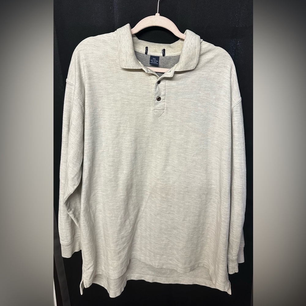 Men's Gray Heavy knit Long Sleeve Polo Shirt